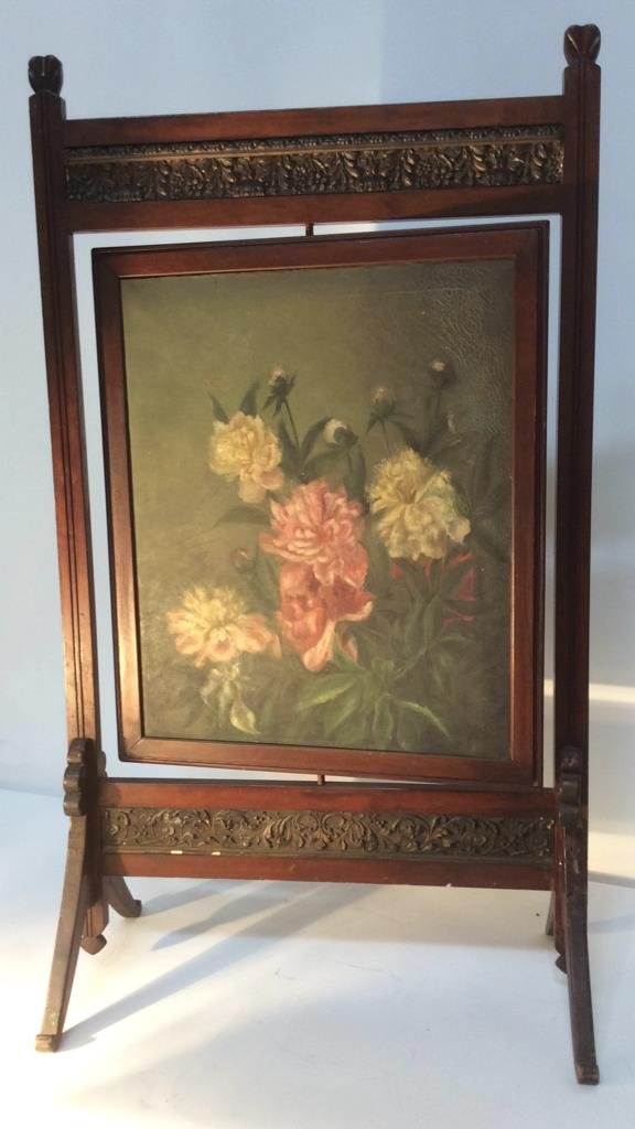 Antique Mahogany Hand Painted Rotating Screen (1 of 10)