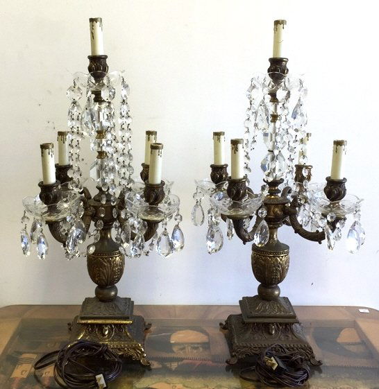 Pair Antique Iron Crystal Girandoles (1 of 7)