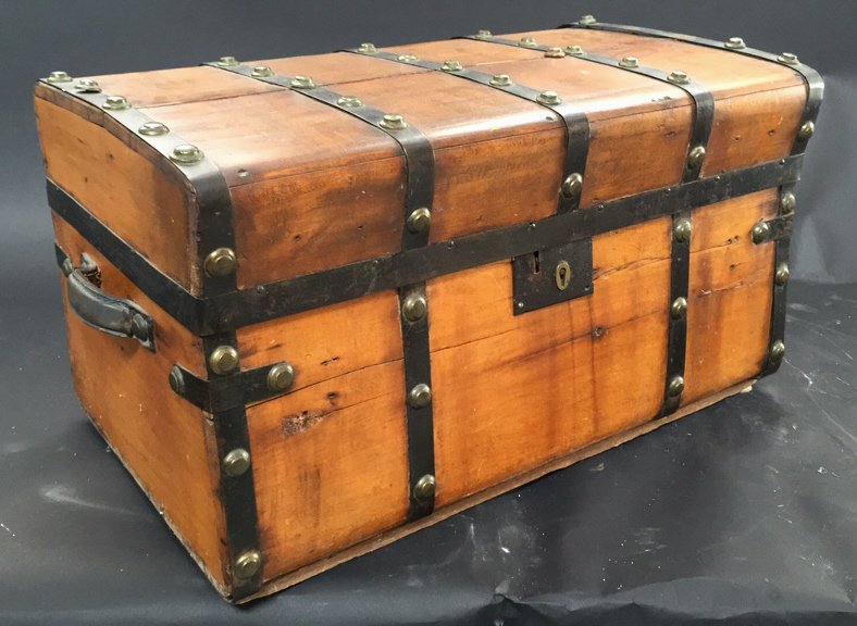 Antique Wood & Metal Trunk with Lock (1 of 9)