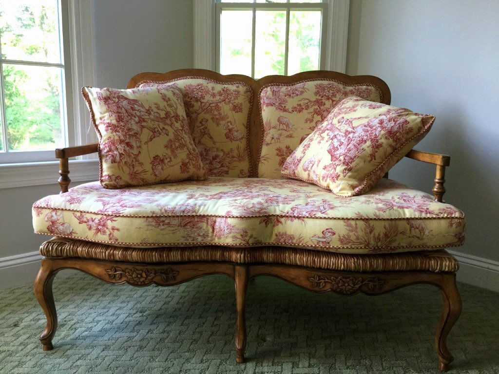 Country French Toile Upholstered Settee (1 of 9)