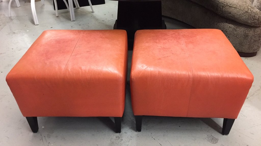 Pair Hermes Orange BRUETON Ottomans (1 of 6)