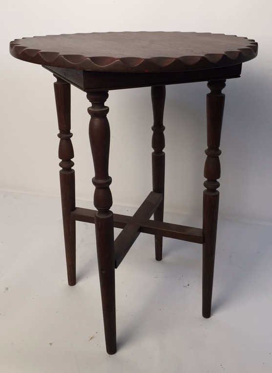 Hardwood Circular Scalloped Side Table (1 of 5)