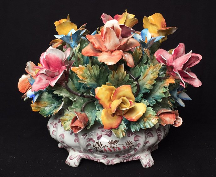 CAPODIMONTE signed Ceramic Floral Arrangement (1 of 7)