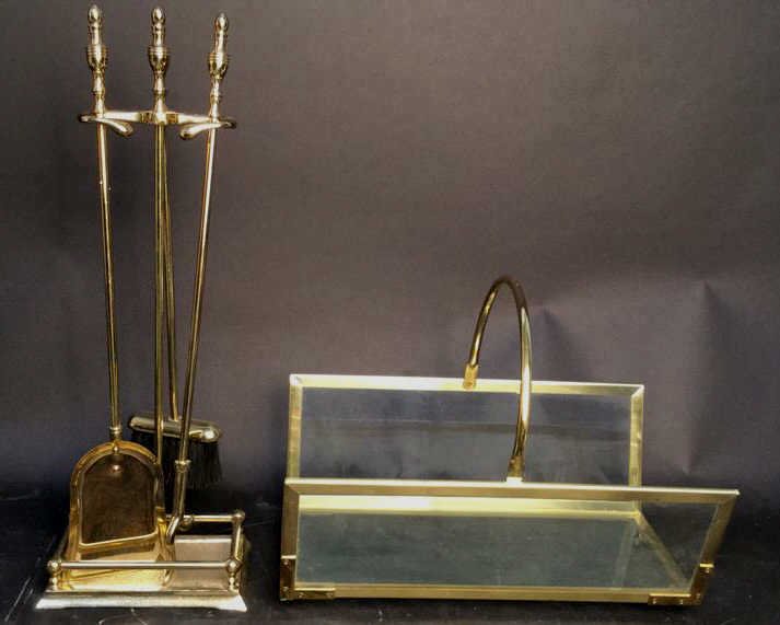 Brass And Glass Fireplace Group Lot (1 of 3)