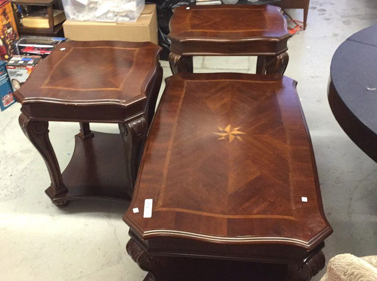 Pair of Inlaid End Tables with Coffee Table (1 of 10)