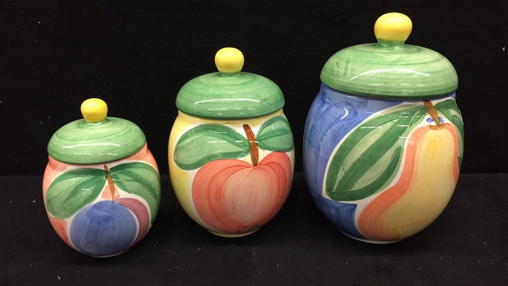 Group Lot Three Ceramic Kitchen Storage Jars (1 of 5)