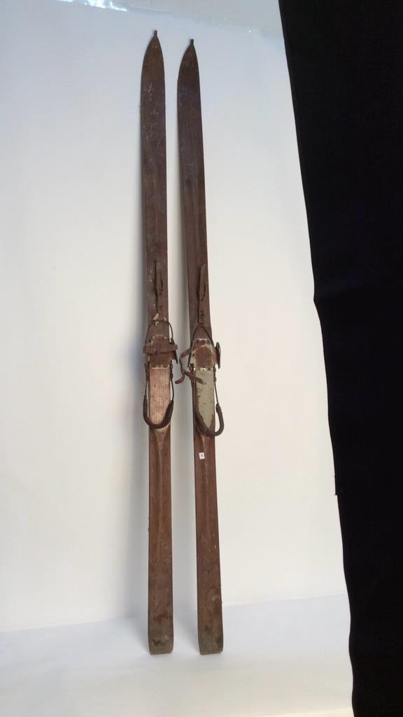 Pair of Antique Wooden Snow Skis (1 of 7)