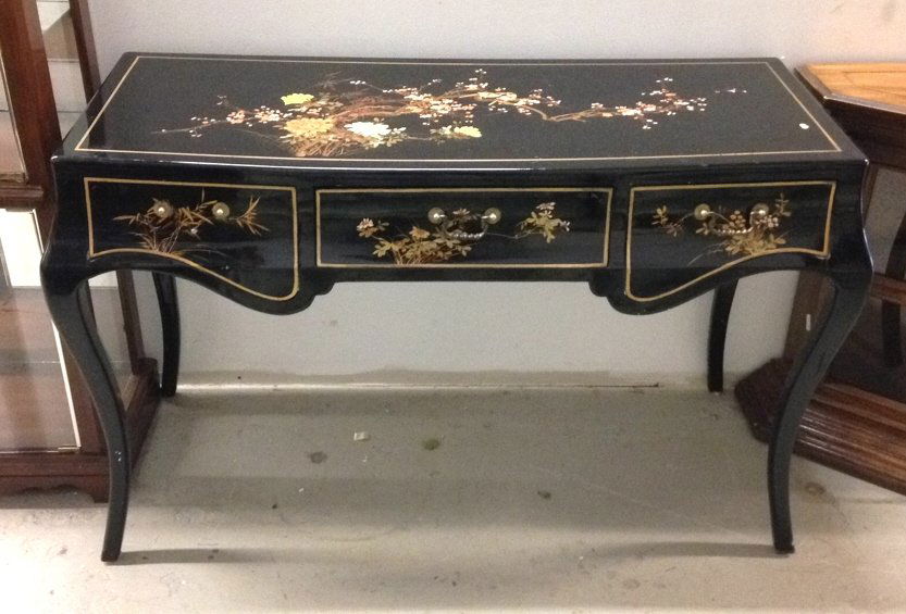 Black Lacquer Asian Style Painted Desk (1 of 8)