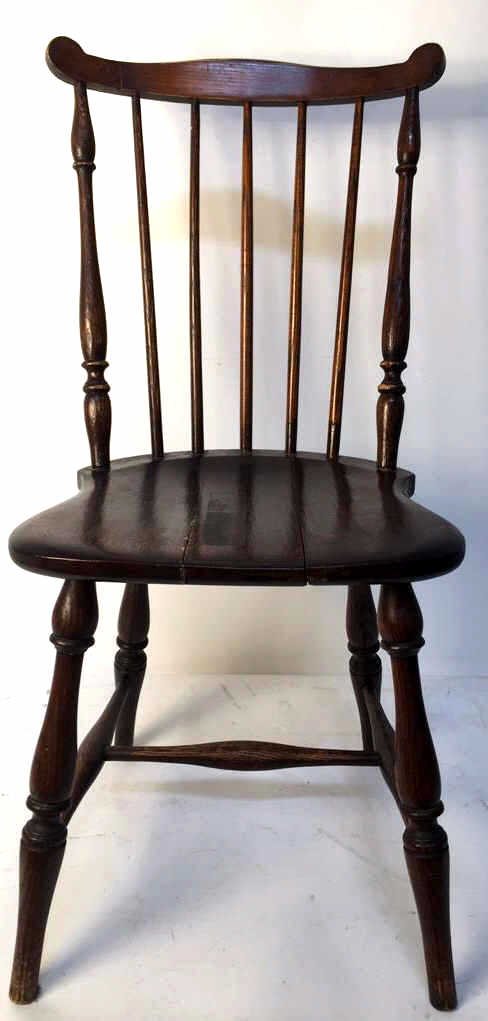 Antique Mahogany Windsor Chair with Ears: Turned side spindles and legs with H-stretcher. Measures 36 x 18 x 21