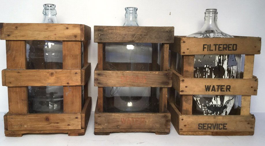 Vintage Glass Water Jugs & Wood Crates (1 of 6)