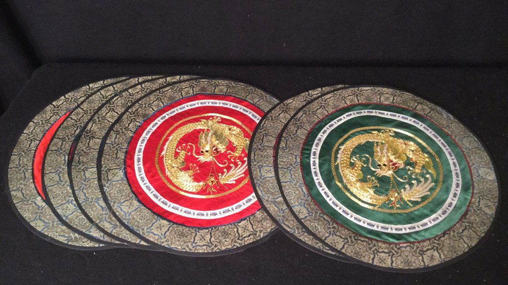 6 Silk Dragon Embroidered Mats (1 of 8)