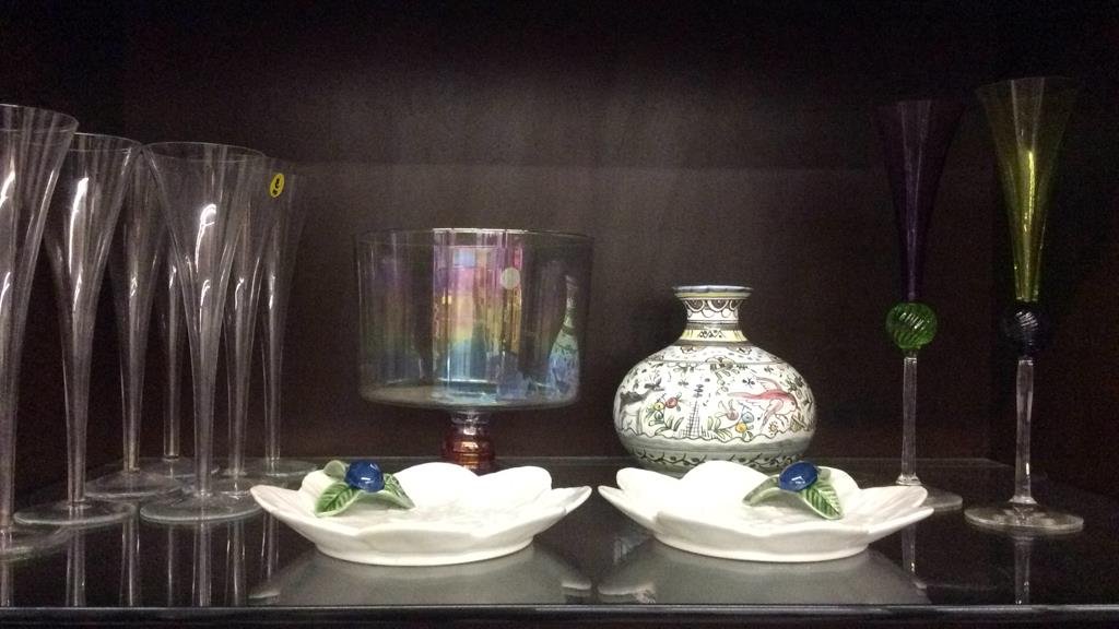 Pottery stemware opalescent glass group (1 of 6)