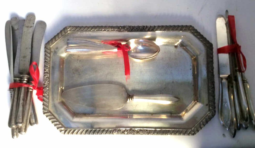 Silver Plate Assorted Spoons Knives Tray (1 of 5)
