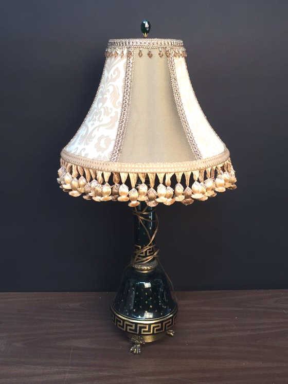 Green & Gold Painted Glass Lamp (1 of 4)