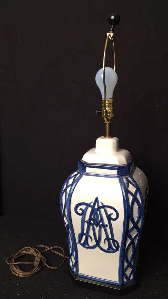 Vintage Blue White Ceramic Table Lamp (1 of 5)