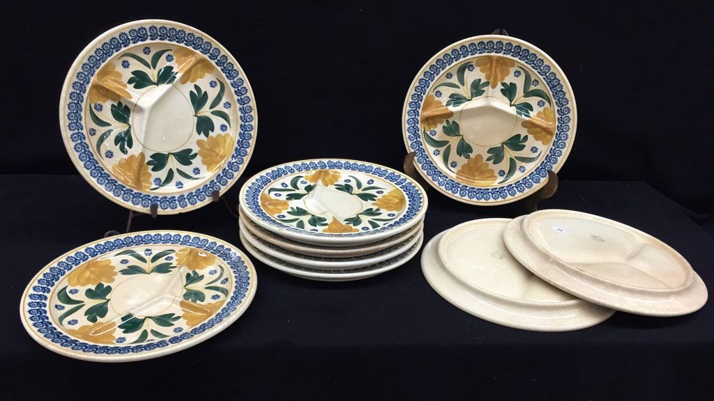Set of 9 Hand Painted Divided Dinner Plates (1 of 9)