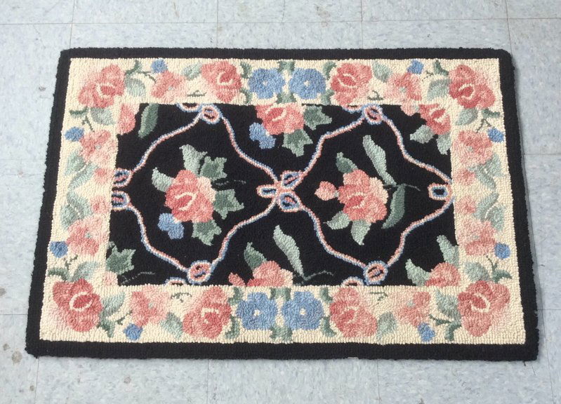 Vintage Handmade Hook Rug Black Motif (1 of 8)
