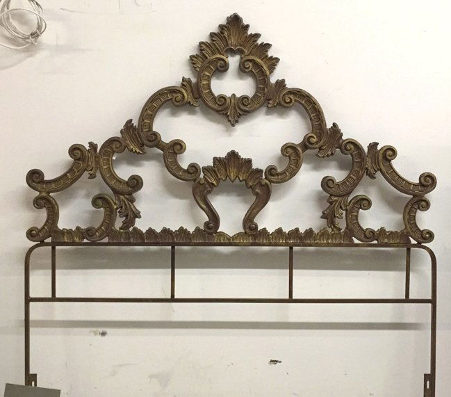 Metal Full Size Headboard: Scrolled and feathered ornate cutout design. Measures 55 x 53