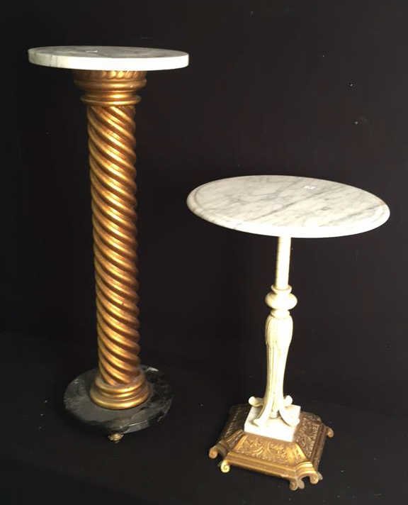 Two Vintage Marble Top Pedestal Tables (1 of 8)