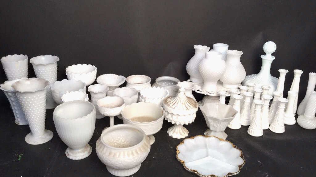 44 White Milk Glass Group Lot (1 of 7)