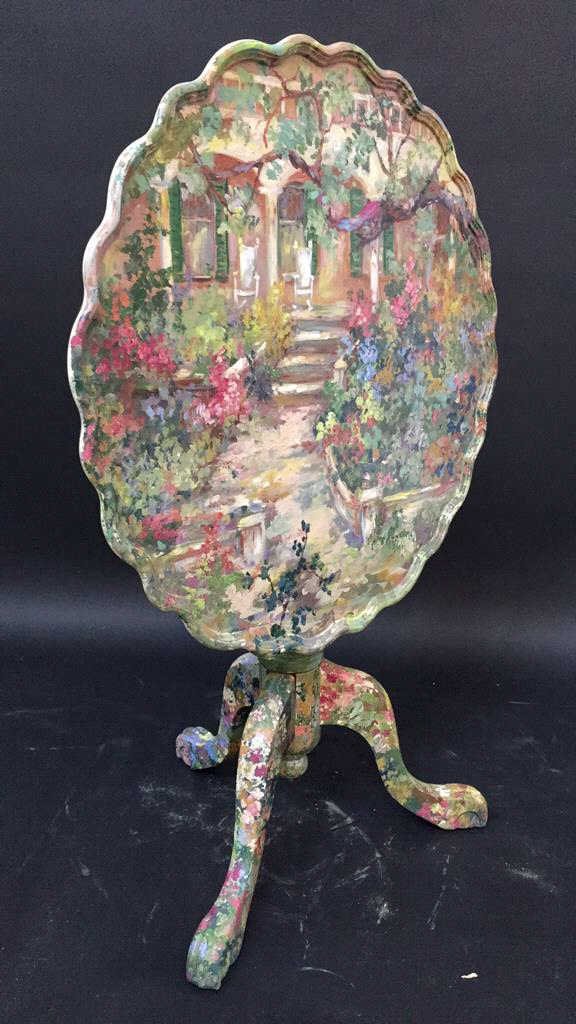 Hand Painted Flip top Pedestal Pie Table (1 of 4)