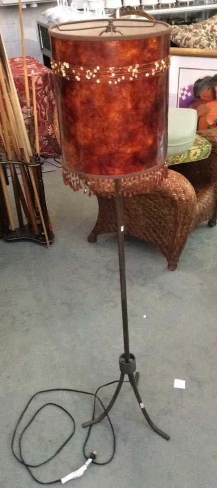 Vintage Lamp With Custom Shade: vintage style lamp with custom shade, custom pull down light switch , iron base , measures 57H