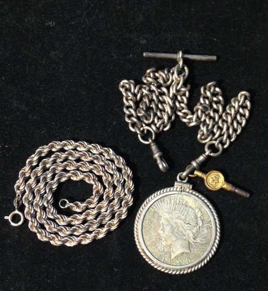 Antique Silver Watch Chain Silver Dollar & Chain (1 of 8)