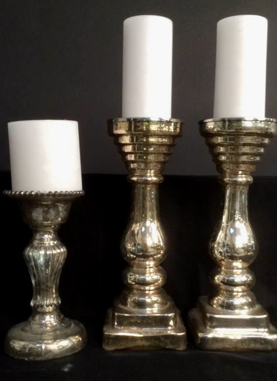 3 Mercury Glass Candle Sticks and Candles (1 of 6)