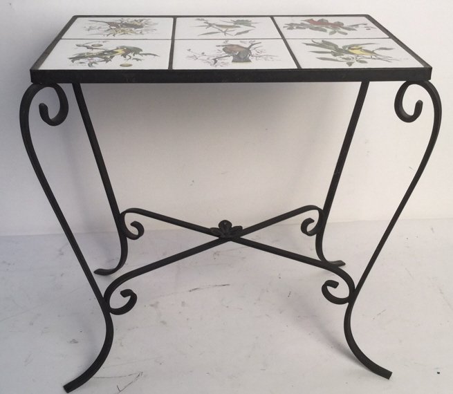 Wrought Iron John H. Dirk Bird Tile Side Table (1 of 9)