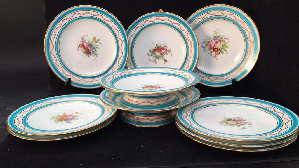 Pair Antique Compotes with 8 Dessert Plates c 1830 (1 of 10)