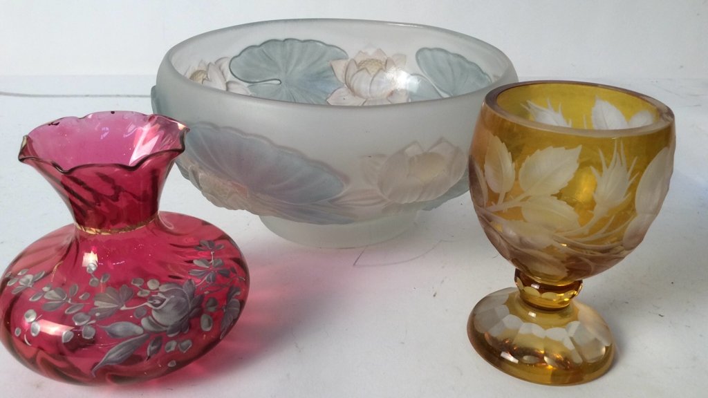 Cranberry Glass Bohemian Glass Frosted Bowl (1 of 9)