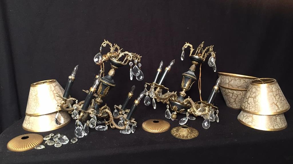 Pair Victorian Style Feathered Chandeliers (1 of 10)