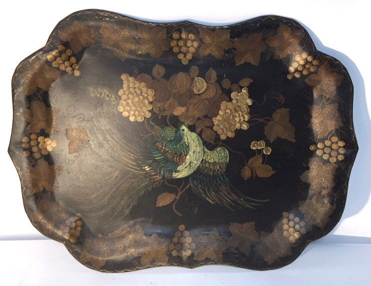 Large Vintage Tole Serving Tray Bird Motif (1 of 6)