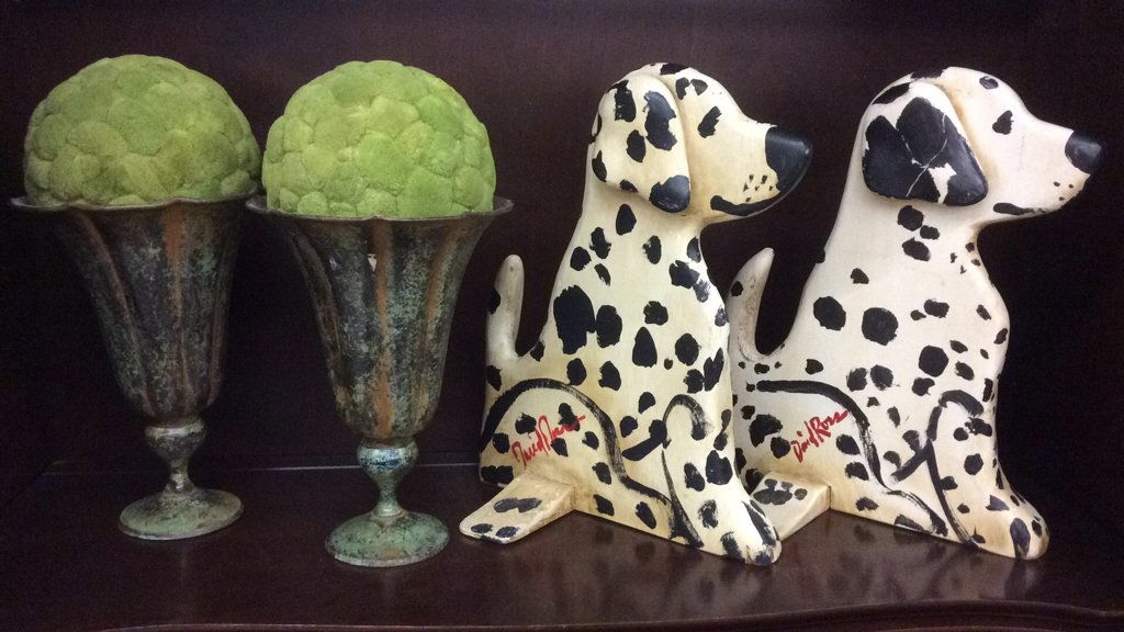 Pair Painted Wood Dogs and Metal Planters (1 of 7)