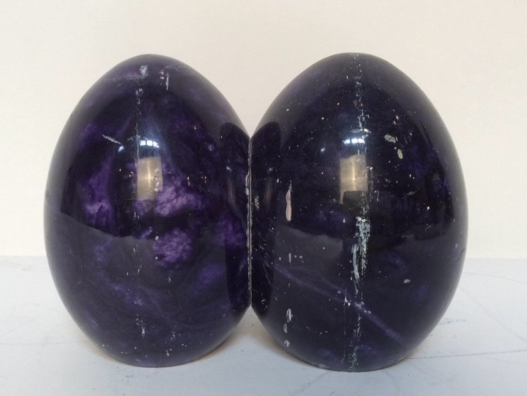 Pair Polished Purple Marble Egg Sculpture (1 of 6)