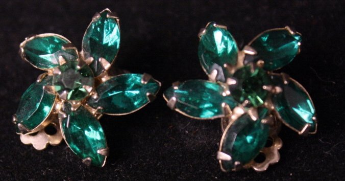 Pair of WEISS Emerald Green Clip On Earrings (1 of 3)