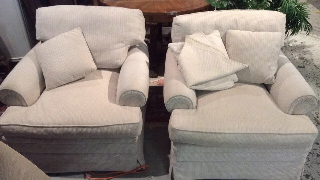 Pair of tan upholster sofa chairs (1 of 6)