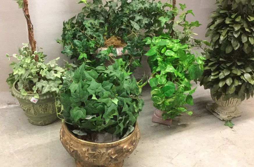 Set of 6 Ceramic Pots with Faux Plants. (1 of 4)