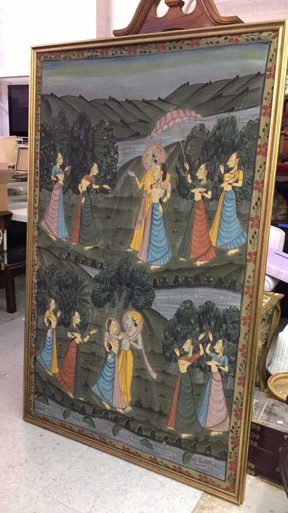 Antique Hand Painted Silk Egyptian Garden (1 of 9)