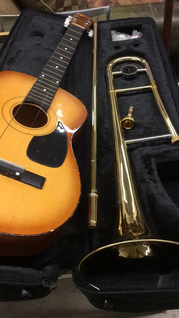 Guitar and brass trombone instruments (1 of 8)