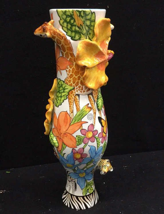 Hand Painted Africa Vase with 3D flora and Fauna (1 of 5)