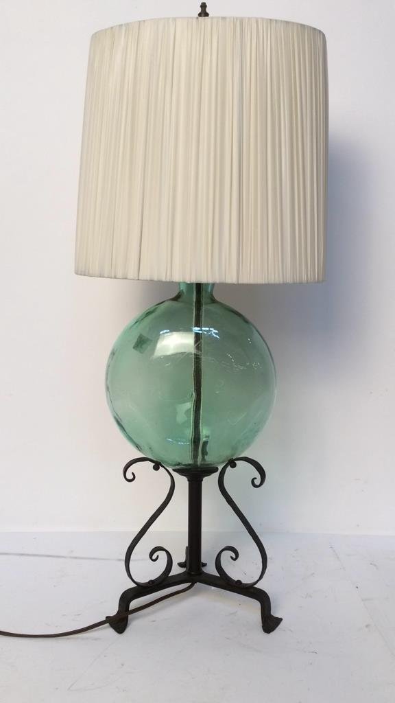 vintage green glass and iron lamp (1 of 6)