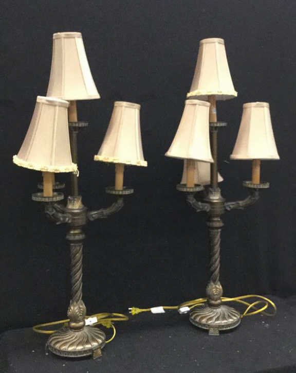 Pair of 3 Arm Candelabra Style Table Lamps (1 of 6)