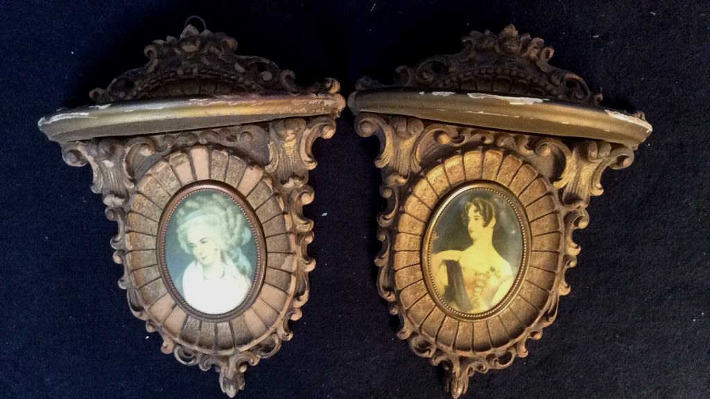 Pair carved wood wall sconces (1 of 6)