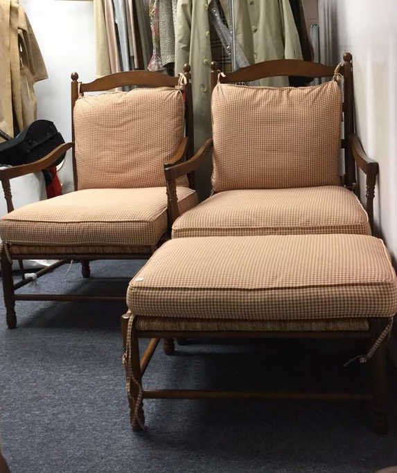 Vintage Wicker Set Of Two Chairs & Ottoman (1 of 4)