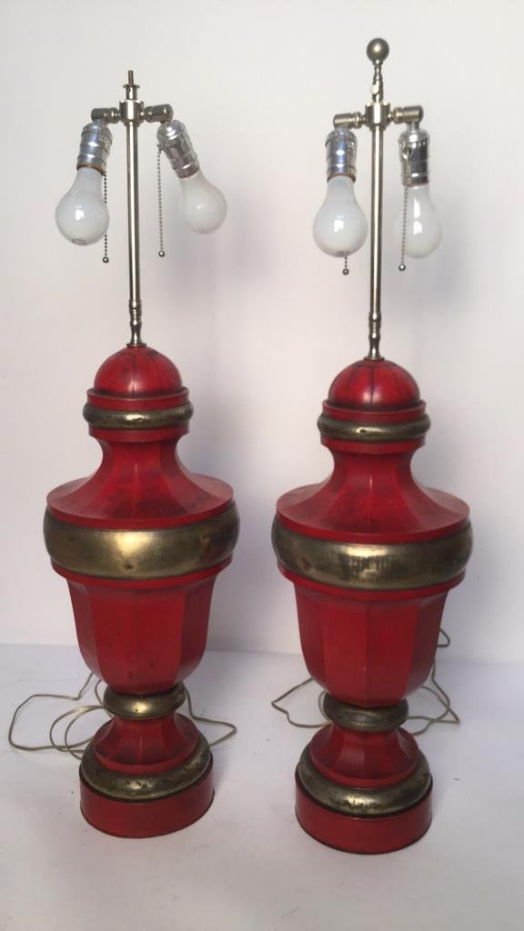 Pair of Red Vintage Metal Table Lamps (1 of 7)