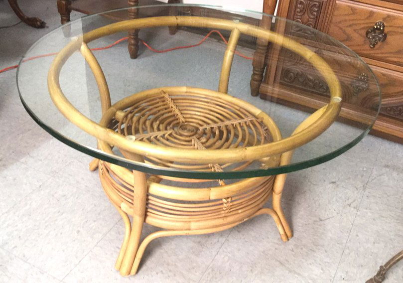 Vintage Glass Topped Bamboo Coffee Table (1 of 4)