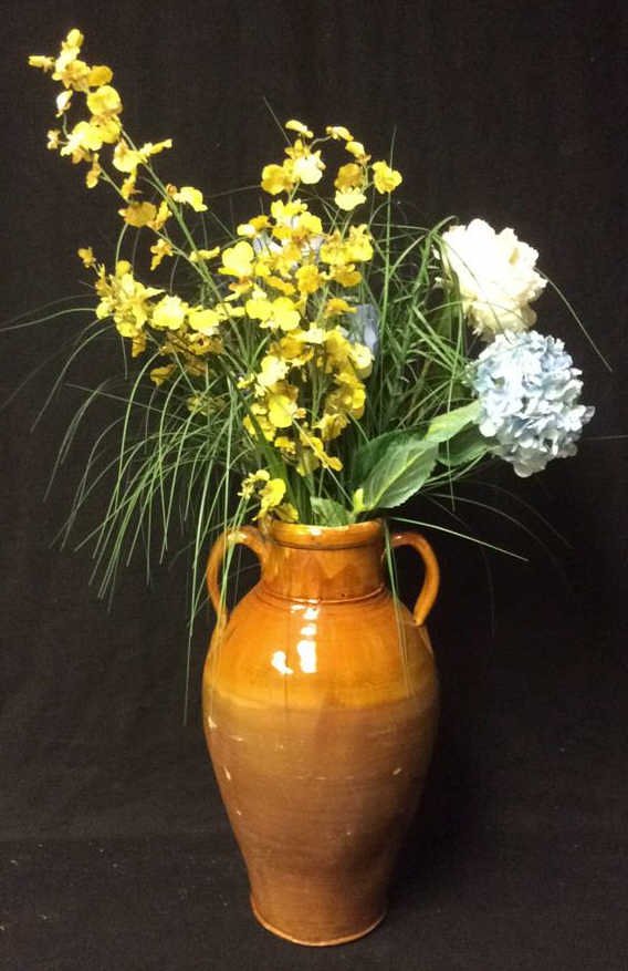Orange Brown Glazed Jug Vase & Flowers (1 of 6)