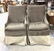 Pair Grey Velvet Skirted Chairs on Wheels
