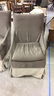 Pair Grey Velvet Skirted Chairs on Wheels - 2